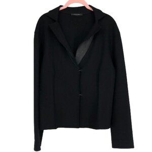 Annette Gortz Black Long Sleeve 100% Wool Blazer w/Hook Buttons & Leather Trim L